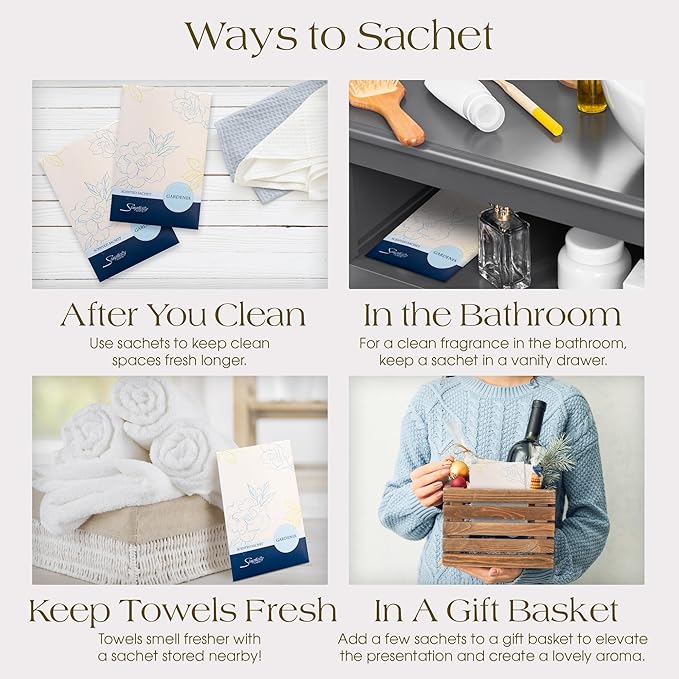 Gardenia Scented Sachets Pack of 3, Spring and Summer - Long-Lasting Scented Bags, Home Fragrance, Air Freshener & Deodorizer for Closet, Room, Drawer, or Cars, Made in USA