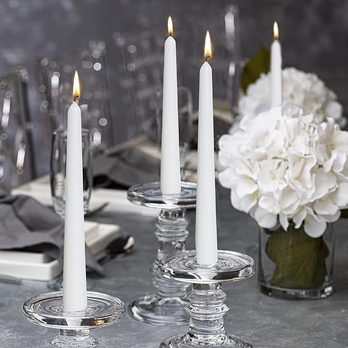 BOLSIUS White Taper Candles - Bulk Case of 4 Packs = Total 120 Candles - 8 Hours - Premium European Quality - Consistent Smokeless Flame - Unscented Dripless Candlesticks