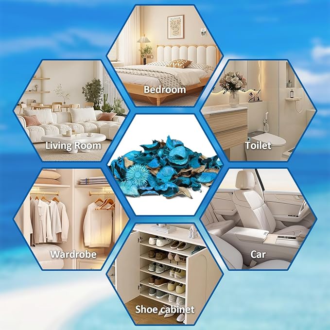 SCENTORINI Potpourri Bags, Potpourri Bowl Filler, Blue Vase Filler, 10.44 oz Ocean Scented Bowl Fillers for Home Decor, Coastal Bathroom Beach Decor