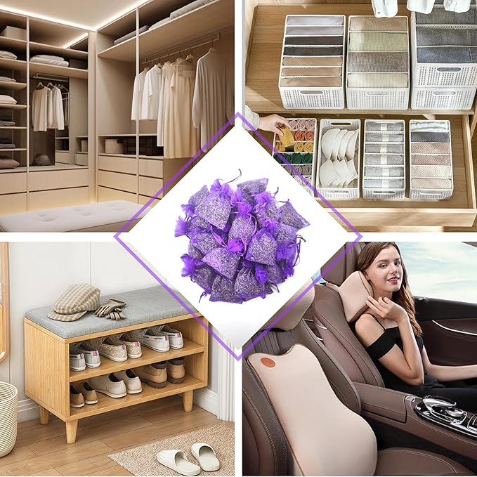 24 Pieces French Dried Lavender Sachet Lavender Flower Bags Long Lasting Fresh Scents 2023 New Lavender Buds for Clothes Storage Drawers and Closets Home