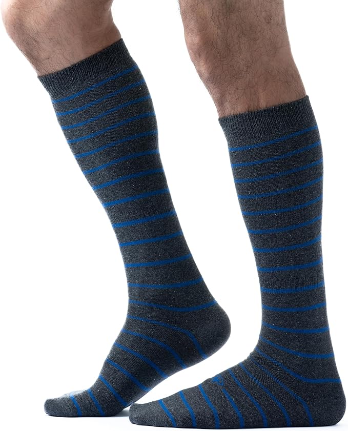 Pierre Henry Over the Calf Socks for Men (3 pairs) | Cotton Over the Calf Dress Socks | Long Socks Designed to Stay up 12+ hr