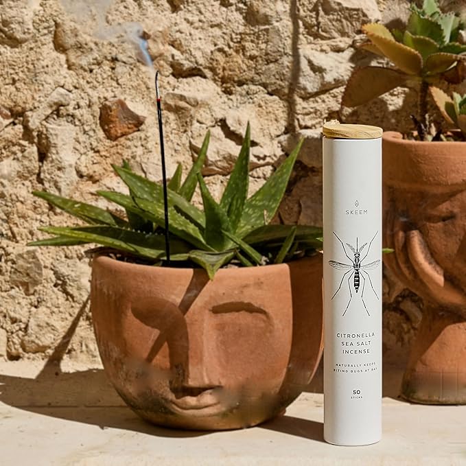 Skeem Sea Salt Citronella Incense - Tube of 50 Slow Burning and Long Lasting Outdoor Citronella Incense Sticks, 50 Hour Burn Time - with Plant Based Essential Oils