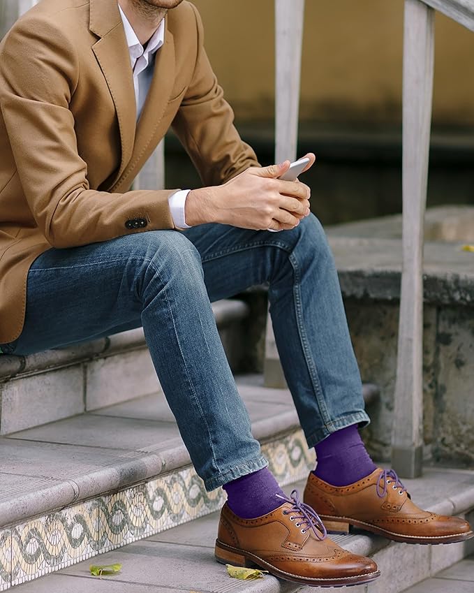 Feraricci Solid Color Casual Dress Socks for Men - Colorful & Comfortable Crew Socks