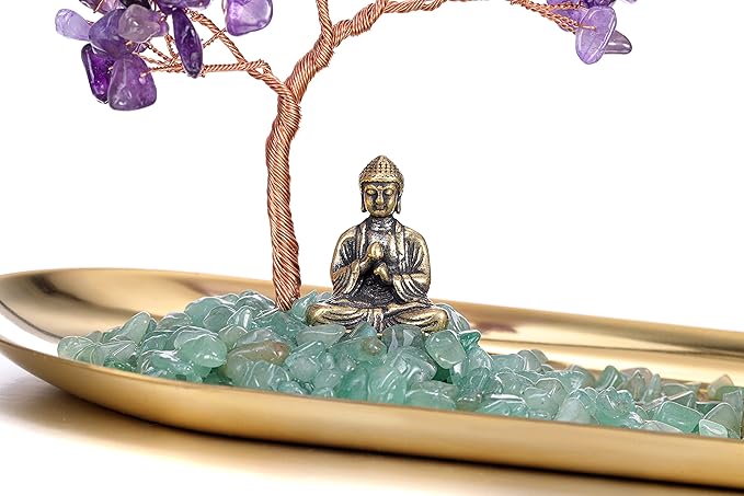 Jovivi Crystal Incense Holder for Sticks, Amethyst Healing Crystal Stone Money Tree Buddha Statue Set Incense Burner, Incense Trays for Wealth, Good Luck,Yoga Meditation Home Decor