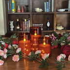 Flashing Flameless Candles with String Light, Battery Powered Candle, Recessed String LED Candle, Indestructible Plexiglass Candles with Remote Control, 3 Piece Set, Red