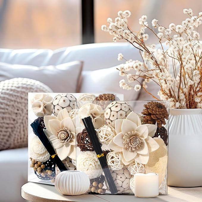 2 Boxes of White Potpourri Bowl Filler Decorative Scented Mixed Dried Flower Vase Filler for Home Decoration (White)