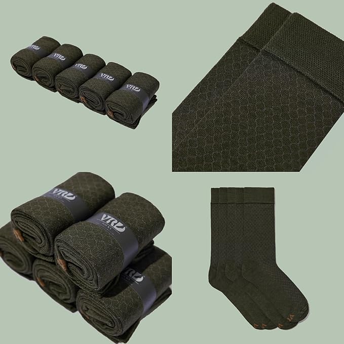 VRD Men’s Dress Socks, Bamboo 5-Pack Mens Socks, Mid Calf Length, Crew Socks Gift for Men Shoe Size 8-13