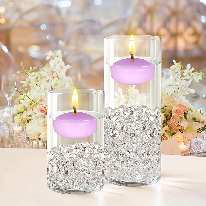 Mega Candles 4 pcs Unscented Lavender Floating Candles, Hand Poured Wax Candle 2 Inch Diameter, Home Décor, Wedding Receptions, Centerpieces, Occasions, Events, Festivities, Meditations, Spas