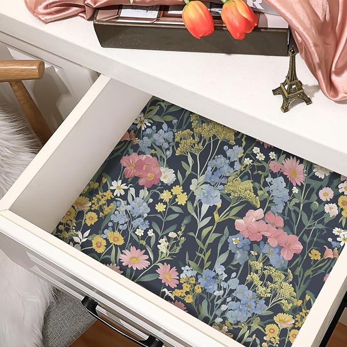 10 Sheets Drawer Liners for Dresser Scented Drawer Liners Non Adhesive Scented Paper for Fragrant Home Shelf Closet(Lavender,Retro Flowers)