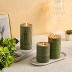Moss Green Pillar Candles Set of 3 - Hand-Poured Unscented Candles,Smokeless Dripless Candles for Dinner Table and Home, Set of 3 in Different Sizes (3"x4", 3"x5", 3"x6")