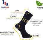 Hugh Ugoli Men's Bamboo Dress Socks for Business & Trouser, Thin & Seamless Crew Socks, 4 Pairs with Gift Box, Shoe Size 8-12