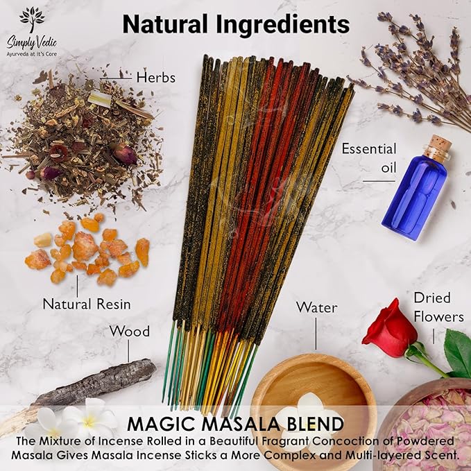 Premium Incense Sticks Set of 5 Elements Earth, Water, Air, Fire, Space 2 Celestial Bodies Sun & Moon| 140 Natural Agarbatti with Burner| for Home Pooja, Meditation, Yoga, Aromatherapy