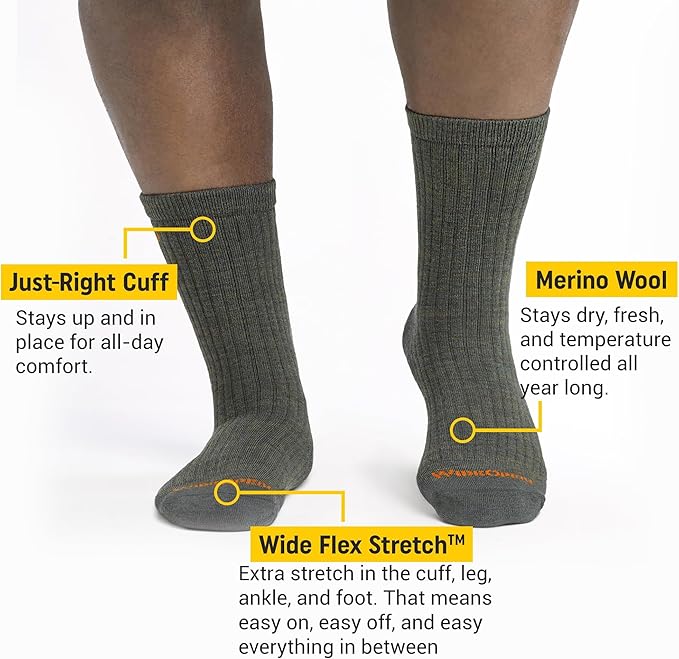 Wide Open Micro Crew Men's Merino Wool Socks - Everyday Wide Socks for Wide Feet