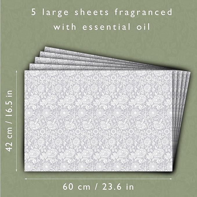 LILY OF THE VALLEY Scented Drawer Liners in a GREY William Morris Design | Pack of 5 Sheets (FOLDED) | Contains Essential Oils | Made in Britain