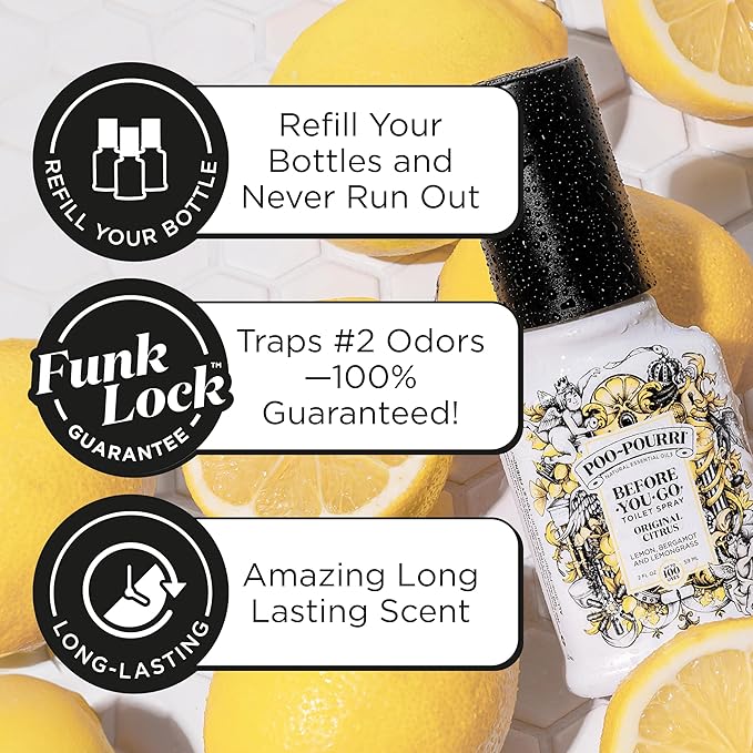 Poo-Pourri Before-You-Go Toilet Spray Refill, Original Citrus, 16 Fl Oz, Up to 800 Uses, Bathroom Odor Deodorizer with Essential Oils for Home or Work, Lemon, Bergamot and Lemongrass Scent