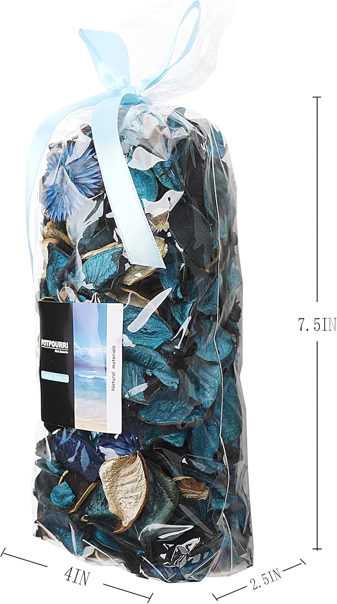 Qingbei Rina Potpourri Bags,Ocean Breeze Scented Potpourri Dried Flower, Bowl Vase Filler, Home Fragrance Sachet Petal,Seashell Beach Coastal Decor, 8.4 oz(Turquoise Teal)