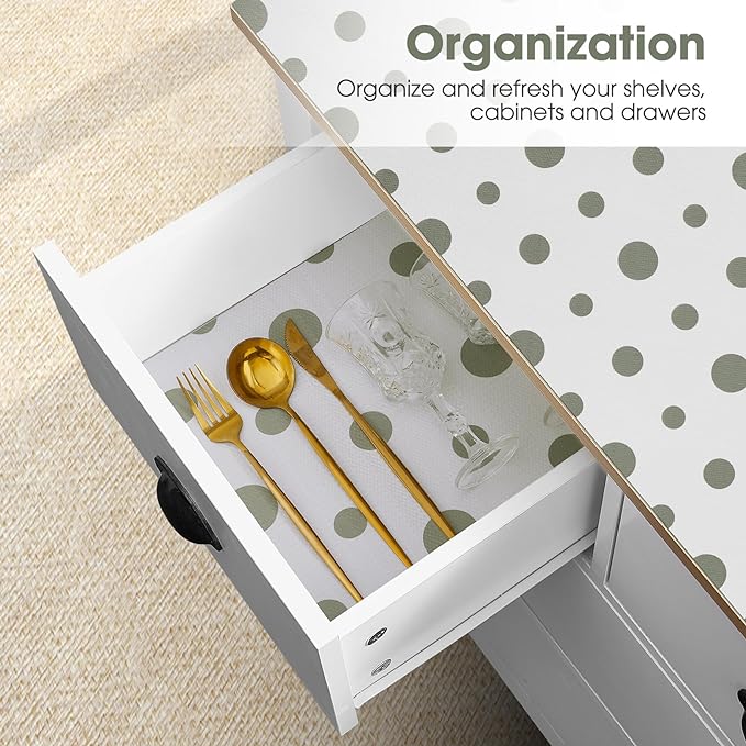 Drawer and Shelf Liner, Non-Slip Kitchen Cabinet Liners Non-Adhesive Thick Strong Grip Waterproof Washable Mats Protect Dresser Shelves Cupboard Bathroom Cabinets, Polka Dot, 24 in X 30 FT