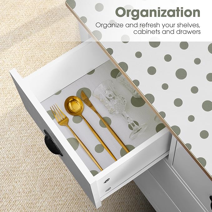 Drawer and Shelf Liner, Non-Slip Kitchen Cabinet Liners Non-Adhesive Thick Strong Grip Waterproof Washable Mats Protect Dresser Shelves Cupboard Bathroom Cabinets, Polka Dot, 24 in X 20 FT