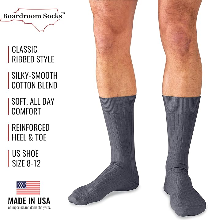 Cotton Dress Socks for Men – Comfortable Men’s Executive Socks – Classic Mid-Calf Dress Socks by Boardroom Socks