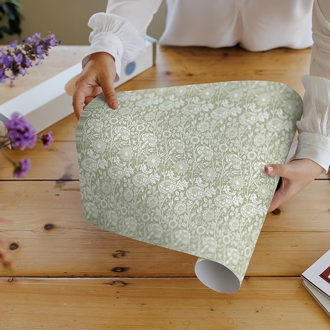 Fragrant Fresh Linen Scented Drawer Liners in a SAGE Green | William Morris Design| Pack of 5 Sheets (Folded) | Contains Essential Oils | Made in The UK