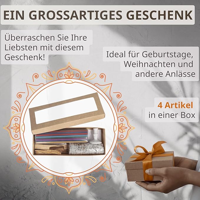 Danilovo Smudging Kit – 5 Palo Santo Sticks, 1 White Sage Smudge Stick and 50 pcs Chakra Colors Beeswax Taper Candles Set for Meditation, Cleansing, and Spiritual Practices