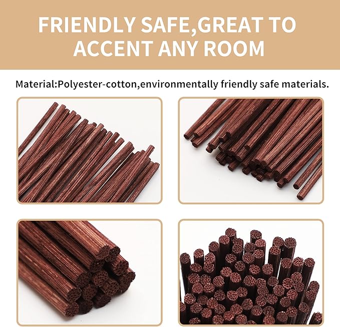 VFULIE 100PCS Reed Diffuser Sticks, 10 Inch Natural Rattan Wood Sticks Essential Oil Aroma Diffuser Sticks Refill Replacement for Aroma Fragrance (Brown)