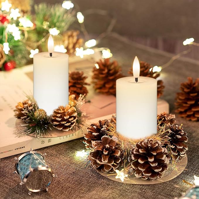 Mirror Surface Votive Candles Battery Operated with Remote Timer, 6pcs Real Wax LED Votive Candle Realistic Flickering for Wreaths Memorial Lantern Φ 2" H 4.5” White
