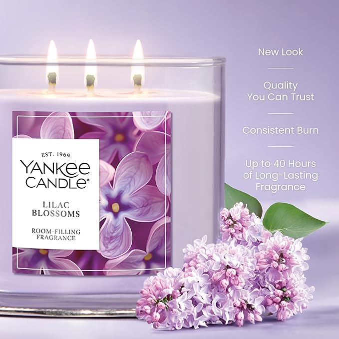 Yankee Candle 3 Wick Candle Jar, Scented Candle with up to 40 Hours of Burn Time, Premium Plant Wax Blend for Consistent Long Lasting Scent from First to Last Burn, Lilac Blossoms