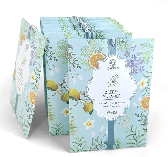 Breezy Summer Scented Sachets - 12 Pack, Long-Lasting Home Fragrance Sachet Bags, Large Fresh-Scented Packets, Sachets for Drawers and Closets