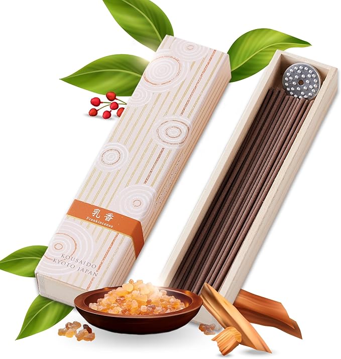 Hasegawa Hyakurakuko Premium Japanese Sandalwood Incense - Long Type, 40 Sticks with Aluminum Holder, 20-30 Min Burn Time, Made in Japan 線香 百楽香 (Frankincense)