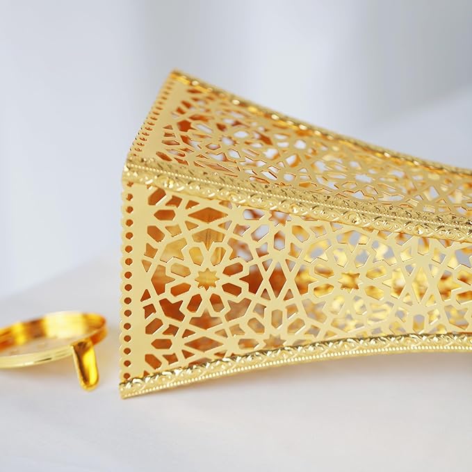 Hand-Carved Charcoal Incense Burner - Bakhoor Burner Magnificent Oud Frankincense Metal Burner for Office & Home Decor - Rust Proof Incense Holders for Yoga Spa Meditation(Gold)