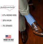 Merino Wool Mid-Calf Dress Socks for Men, Ribbed Dress Socks