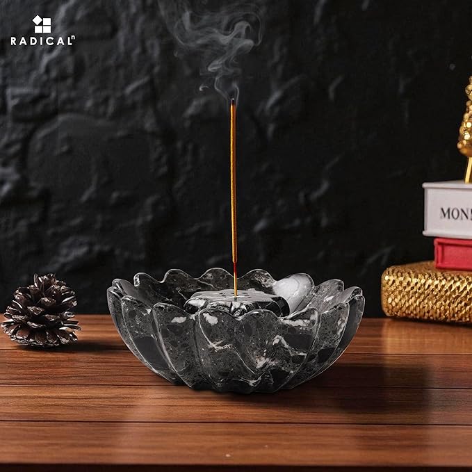 Radicaln Marble Incense Holder 5.5" Inches Black Handmade Aesthetic Room Decor & Apartment Essential, Aromatherapy Holder for Incense Sticks, palo Santo Stick for Incense Burner
