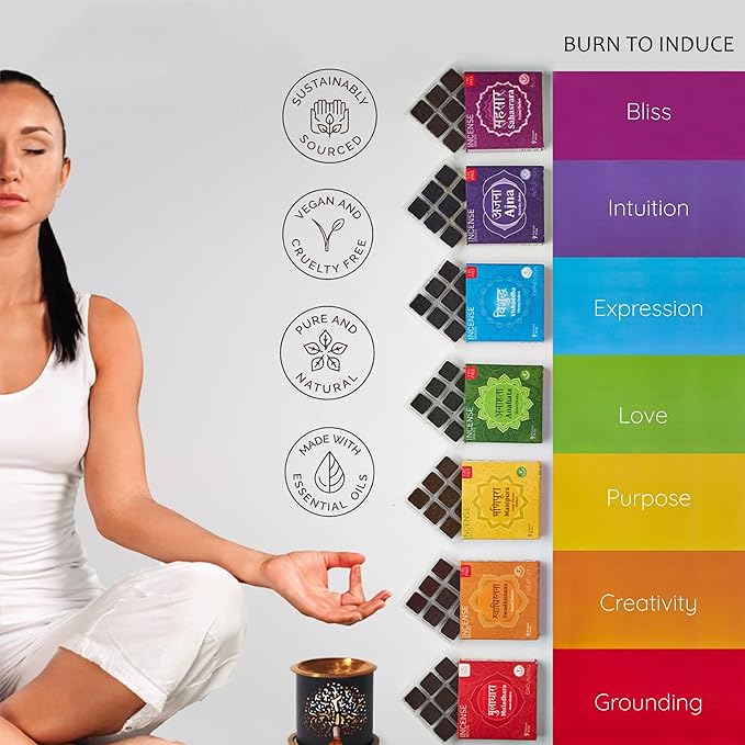 7 Chakra Incense Brick Super Set by Aromafume | 63 bricks & Tree of Life Exotic Burner | Smokeless Incense Set for Chakra Balance | Yoga & Meditation Gifts