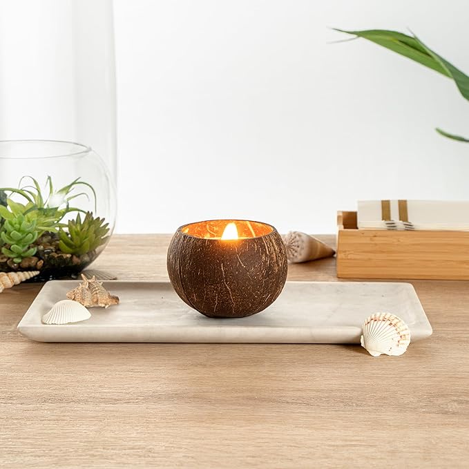 Restaurantware-Coco Casa 3.9 x 2.8 Inch Coconut Shell Candle, 1 Hand Poured Coconut Bowl Candle - Sandalwood and Shea Fragrance, Double Wax Blend, Soy Wax Scented, Wooden Wick