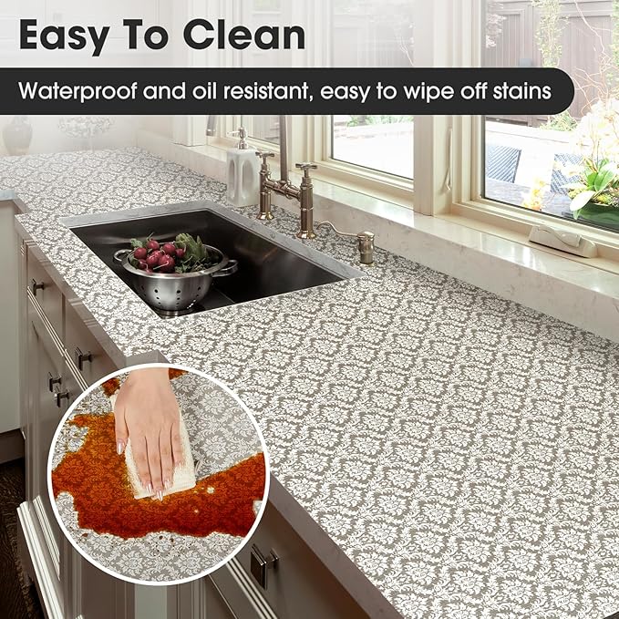 Drawer and Shelf Liner, Non-Slip Kitchen Cabinet Liners Non-Adhesive Thick Strong Grip Waterproof Washable Mats Protect Dresser Shelves Cupboard Bathroom Cabinets, Boho: Beige, 12 in X 10 FT