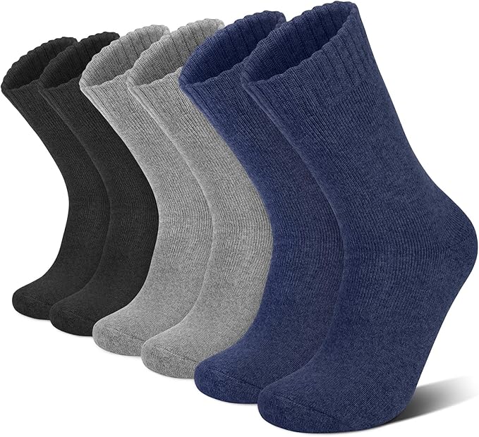 6 Pairs Merino Wool Socks for Men Thick Warm Thermal Winter Striped Dress Hiking Crew Men Socks Size 9-14