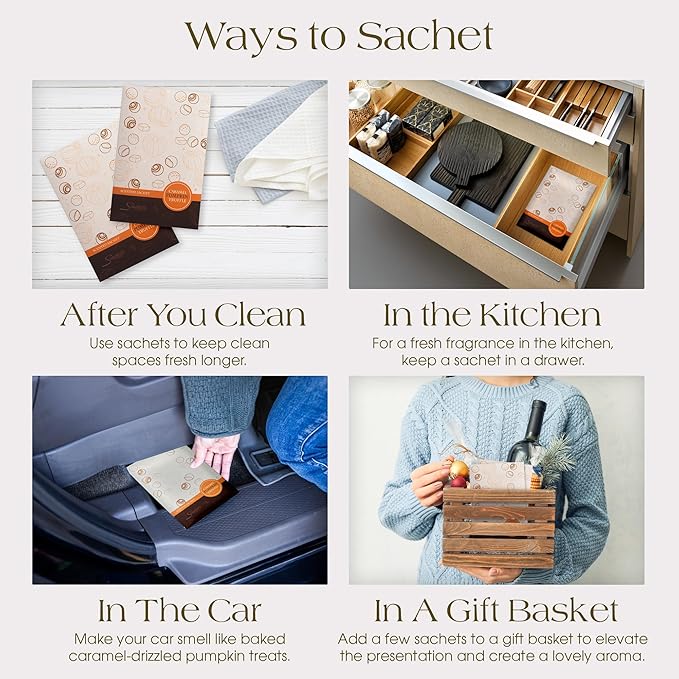 Floral Simplicity Caramel Pumpkin Truffle Scented Sachets Pack of 3, Fall & Winter - Long-Lasting Scented Bags, Home Fragrance, Air Freshener & Deodorizer for Closet, Room, or Cars, Made in USA