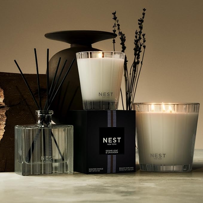 NEST New York Scented Classic Candle, Cedar Leaf & Lavender - 8.1 oz - Up to 60-Hour Burn Time - Reusable Glass Vessel