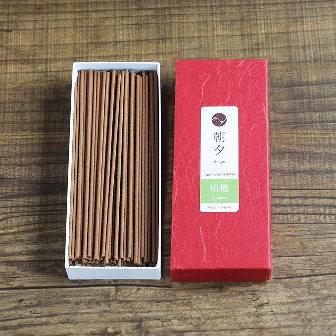 Asayu Japan Incense Sticks Juniper Scent (40gr) for Evening Meditation, Relax or Yoga, Made in Japan Traditional Smoke Type Incense