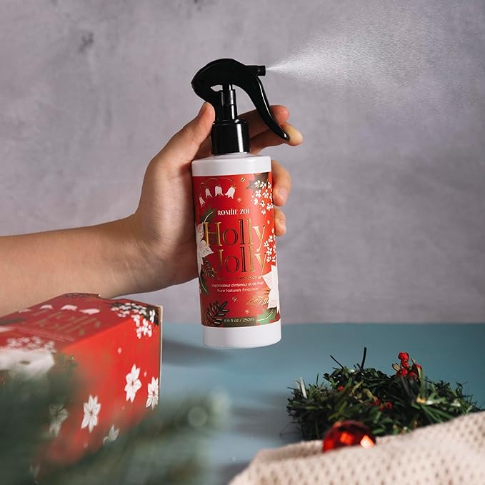 Christmas Linen & Room Air Freshener Spray Room Mist- Holly Jolly - Infused with Citrus & Pine Aroma- 250ml / 8.5 FL OZ.
