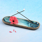 Folkulture Incense Holder for Sticks or Incense Burner | Insence-Stick Holder for Men or Her, Modern Ash Catcher or Insense for Table Décor, Wooden Incense Tray for Sticks, Mango Wood -12 Inches, Blue