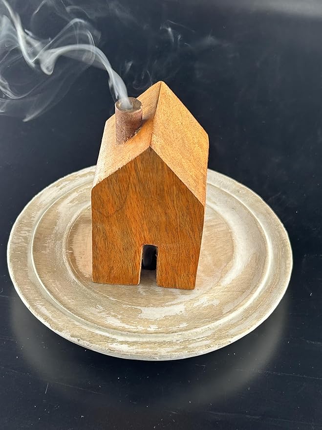 S.B ARTS Incense Holder for Sticks, Insence Stick Holder Ash Catcher for Table Decorations and Gifting - Wooden Incense Tray for Sticks - Home Decor Gifts (Brown Hut)