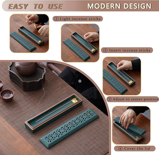 Incense Holder for Sticks，Ceramic Insence-Stick Holder Ash Catcher，Incense Holder Timkburner for Meditation Yoga Spa Room Decor