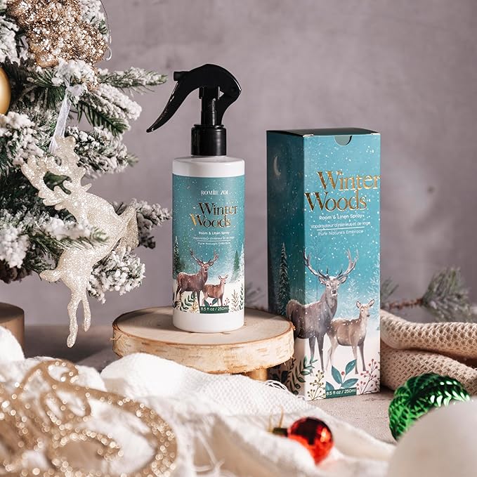 Christmas Linen & Room Air Freshener Spray Room Mist- Winter Woods Forest Green - Infused with Winter Woods Aroma- 250ml / 8.5 FL OZ.
