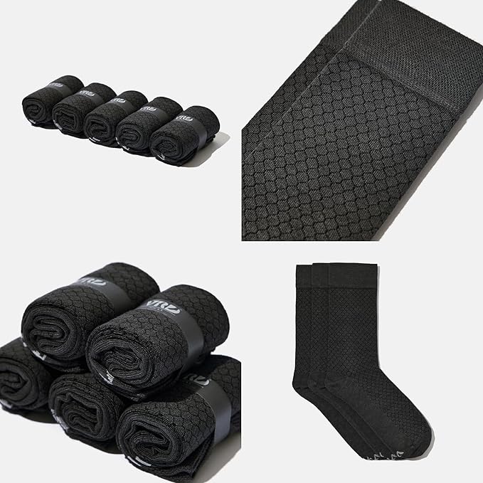 VRD Men’s Dress Socks, Bamboo 5-Pack Mens Socks, Mid Calf Length, Crew Socks Gift for Men Shoe Size 8-13