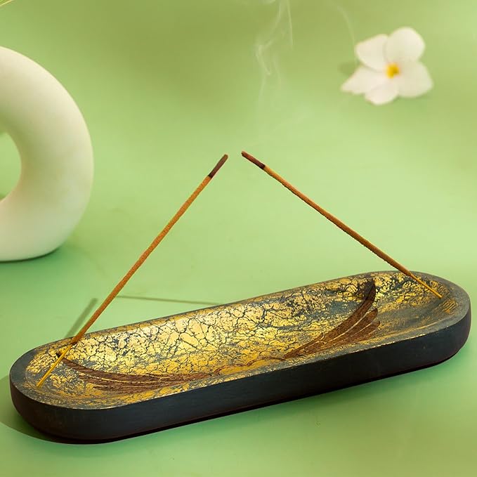 raajsee Incense Holder Hand Carved-Incense Burner Holder –Ash Catcher - Incense Stick Holder - Meditation & Yoga - Great Gift for Any Occasion Size 11x4 inch