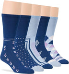 Men's Diabetic Novelty Non-Binding Crew Socks - 5 Pack Large - Argyle, Dot, Geometric Pattern - Sock Size 10-13 Shoe Size 9-12 L Denim Blue, Light Blue