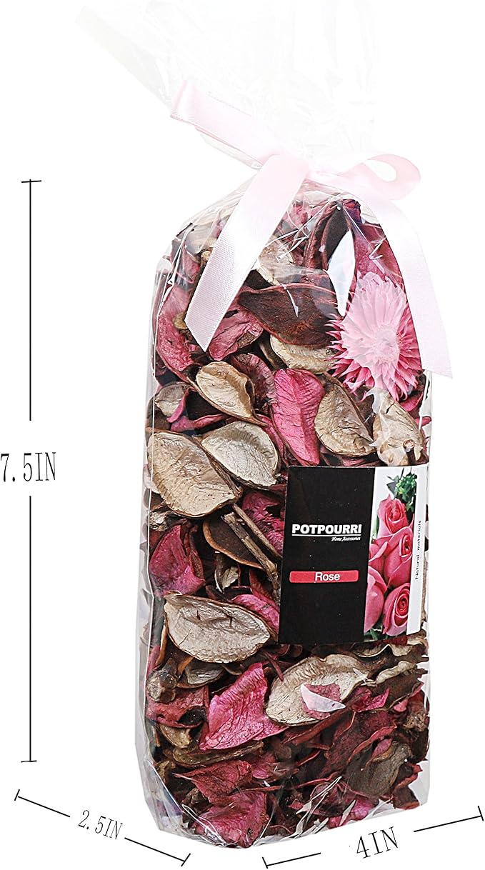 Qingbei Rina Pink Potpourri Bags,Rose Scented Potpourri Dried Flowers, Decorative Bowl Vase Fillers,Home Fragrance Sachet,2 Bags-8.4oz