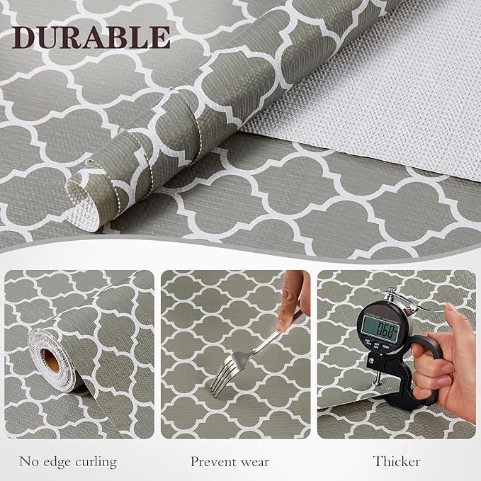 Drawer and Shelf Liner, Non-Slip Kitchen Cabinet Liners Non-Adhesive Thick Strong Grip Waterproof Washable Mats Protect Dresser Shelves Cupboard Bathroom Cabinets, Gray, 24 in X 20 FT